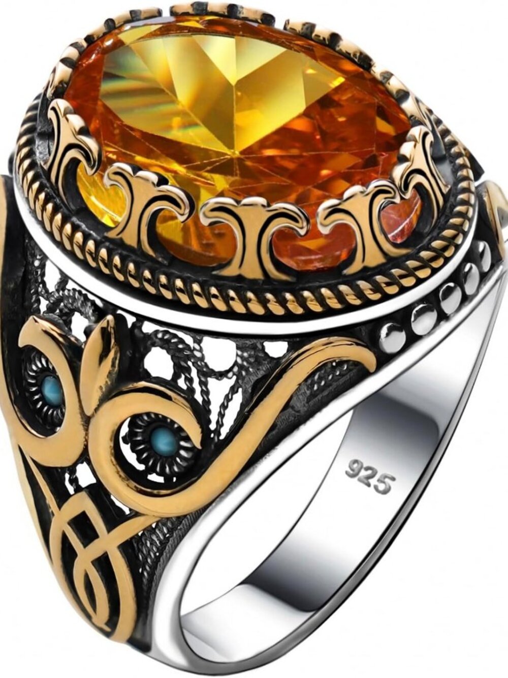 Vintage Turkish Ottoman Style Men's Ring - Genuine 925 Sterling Silver & Bronze